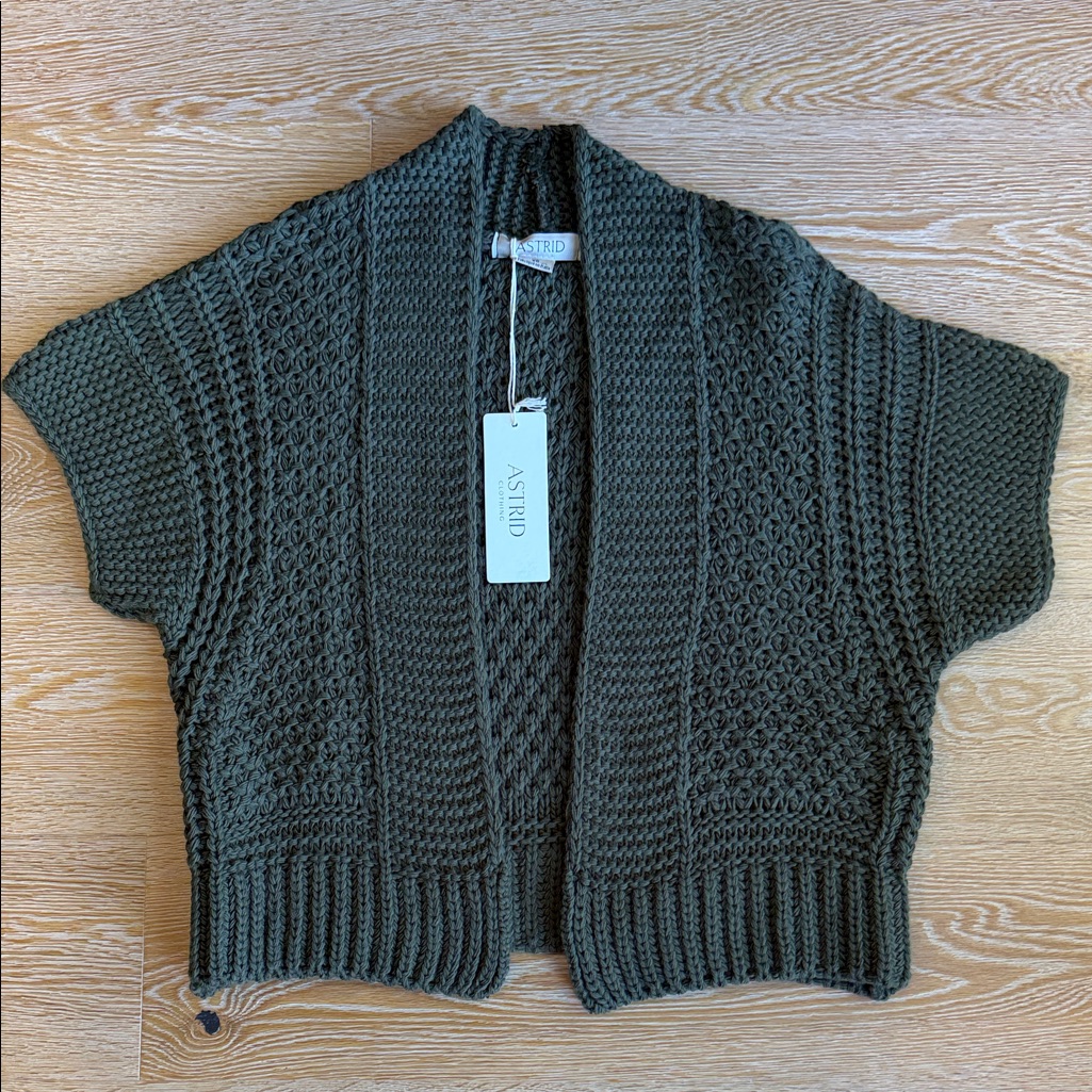 Astrid Olive Short Chunky Knit Open Cardigan
